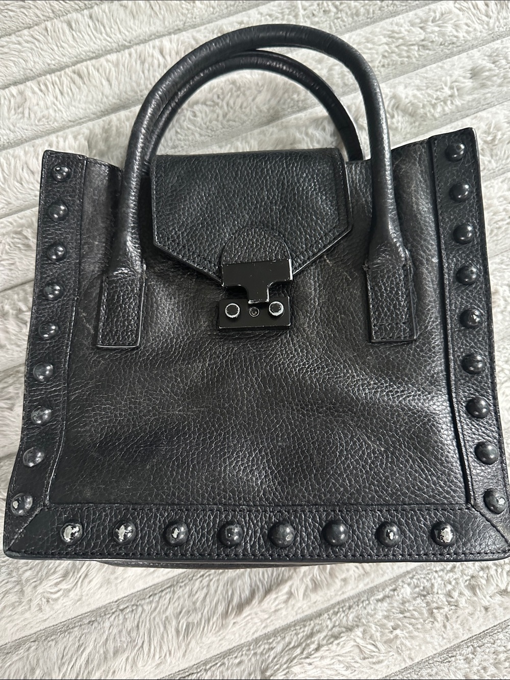 Loeffler Randall Junior Work Tote Black Leather Studded
